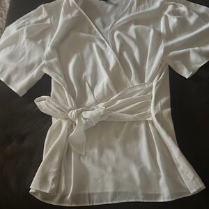 Ann Taylor Cream Wrap Blouse